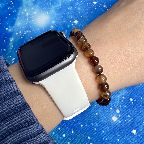 Unisex 6mm Dark Coffee Striped Agate Natural Stone Beaded Rope Bracelet NEW - Picture 3 of 7